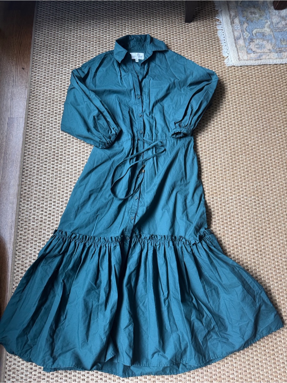 CARA CARA Green Gables Tiered Long Sleeve Hutton Cotton Poplin Midi Dress - XS